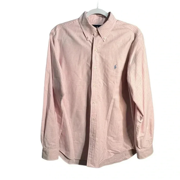 Ralph Lauren Button Down Pink White Stripe Classic Fit Cotton Blue‎ Pony … - Picture 1 of 4